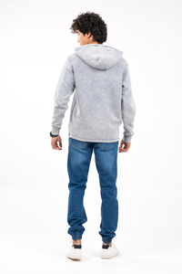 Sweat à capuche zippé en jean délavé pour homme, décontracté, respirant, coupe oversize, avec logo personnalisé, tendance, à manches longues 2026 - Product Image 4