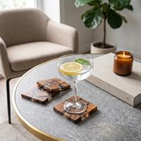 Ensemble de sous-verres modernes Casglow Heritage Mk001, en bois absorbant, écologiques, carrés, épaisseur 8 mm, résine époxy, diamètre 33 cm, café