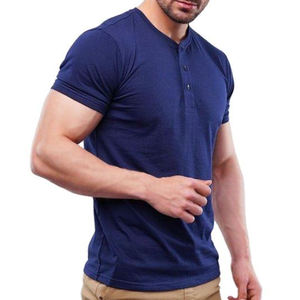 T-shirt Henley pour homme de haute qualité, 100% coton, coupe classique, séchage rapide, respirant, couleur unie, manches courtes - Product Image 3