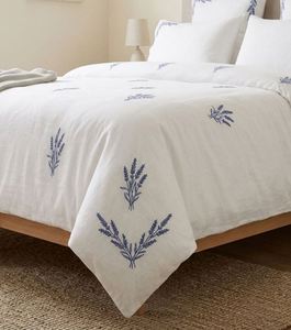 Custom Wholesale Embroidery Lavender Flower Duvet Cover Sets White Cotton Machine-washable <b>Bedding</b> Sets Home Hotel Wedding - Product Image 3