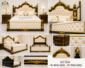 Cama de Estilo Barroco Europeo con Tapicería de Diamantes, Cama de Estilo Barroco Negro y Dorado Europeo, Juego de Cama de Estilo Rococó - Product Image 6