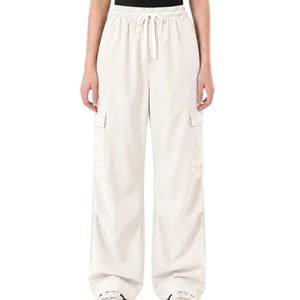 Women's Ivory Cargo Jogger Pants High Waist Drawstring Loose Fit Trousers with Side Pockets Elastic Casual Everyday Fashion - Product Image 1