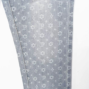 Jeans vintage pour hommes de créateurs, motifs brodés, tissu jacquard en denim, vente en gros, coupe droite, tricoté, taille mi-haute - Product Image 3