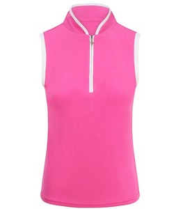Polo sin Mangas Rosa para Mujer, Color Sólido, Tejido de Punto, Transpirable, Estilo Casual, Largo Regular - Product Image 1