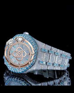Montre de luxe pour homme en moissanite bleu glace, entièrement pavée, style hip-hop, bicolore or rose et acier inoxydable, analogique, bracelet 20 mm - Product Image 2