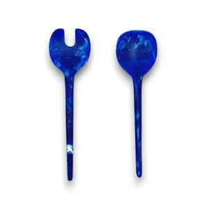 Ensemble de service à salade en résine écologique fait main, 2 pièces, cuillère et fourchette blanches, ustensiles pour la cuisine, la table à manger, cuillères décoratives - Product Image 1