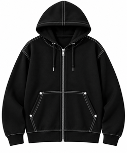 Men's Black <b>Zip</b>-Up <b>Hoodie</b> Casual Cotton French Terry Hooded Sweatshirt Regular Fit Solid Color <b>Pocket</b> Design Autumn Wear - Product Image 1