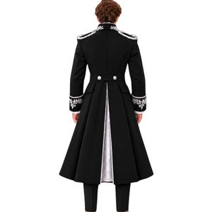 Costume de queue-de-pie victorien noir pour homme, style gothique, broderie argentée, double boutonnage, long manteau et pantalon, idéal pour mariage et soirée - Product Image 3