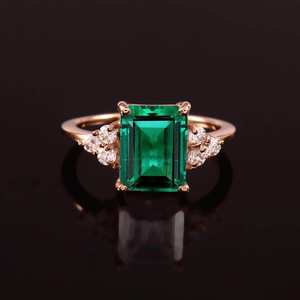 Bague de fiançailles vintage en argent sterling 925 plaqué or 14 carats, émeraude, élégante, pierre précieuse verte, cadeau de bijoux - Product Image 3