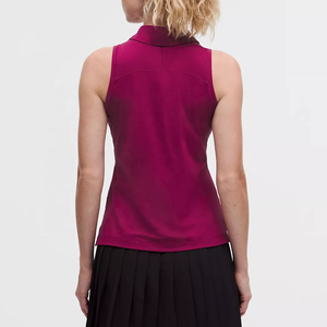 Polo Personalizado sin Mangas para Mujer, Cuello Polo, Color Magenta Sólido, Tejido de Punto de Secado Rápido, Estilo Casual, Largo Regular, Top de Golf - Product Image 2