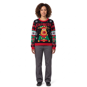 Pull de Noël moche en polyester tricoté jacquard personnalisé avec pompons 3D pour femme, fabricant OEM Thapur Sons - Product Image 1