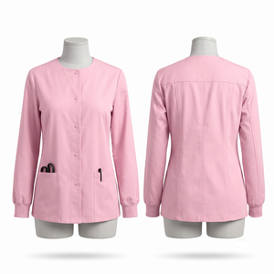 เสื้อแจ็คเก็ตสครับสำหรับบุรุษและสตรี ผ้าแคนวาสนุ่ม 150 GSM กันน้ำ มีฮู้ด สีเทาเข้ม ชุดยูนิฟอร์มทางการแพทย์ ป้ายทอแบบกำหนดเอง พิมพ์โลโก้ - Product Image 2
