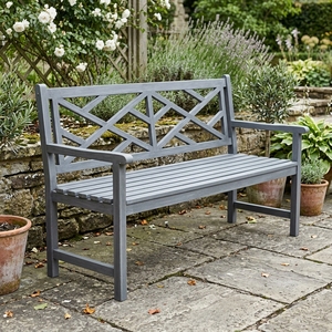 Kepang Outdoor Patio <b>Bench</b> Solid Teak <b>Wood</b> Grey Finish 2-Seater Traditional Design for Dining Model NAT153 - Product Image 5