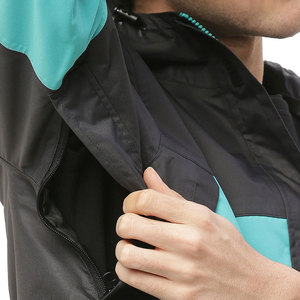Chaqueta Impermeable con Capucha para Hombre, Diseño Color Block, Casual, Ligera, con Cierre de Cremallera, Azul Verde - Product Image 4