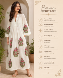 Robe Kaftan Longue en Coton Imprimé Floral de Jaipur pour Femme, Coupe Ample, Style Bohème, Écologique, OEM, Idéale pour les Fêtes - Product Image 2