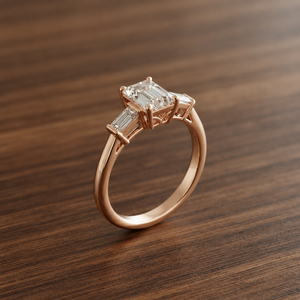 Prêt à expédier - Bague de luxe VBSR-73 - Diamant de laboratoire taille émeraude 3.14 carats couleur E clarté VS1 en platine 950 - Bague trois pierres - Product Image 1