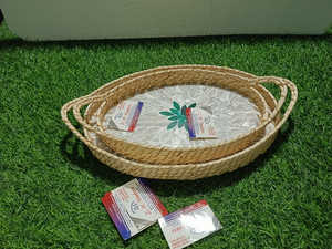 Ensemble de plateau en rotin rond abordable de haute qualité avec incrustation de nacre touche artistique pour la décoration intérieure et les cadeaux du Ramadan - Product Image 4