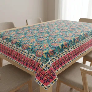 Mantel de algodón premium con estampado floral, rectangular, estilo tradicional hecho a mano, mantel de algodón para uso doméstico. - Product Image 2