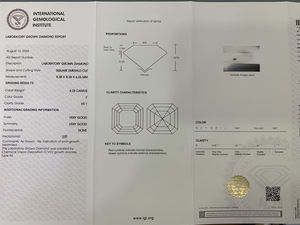 Venta al por mayor de diamantes cultivados en laboratorio CONCEPTION de 4.23 ct, corte Asscher, blancos, certificados por IGI, claridad VVS, perforados con láser, sueltos para joyería - Product Image 4