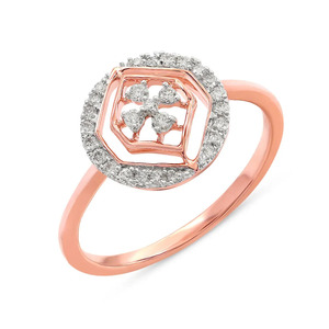 Anillo de Oro Rosa con Halo Floral Geométrico y Diamantes, Estilo Romántico de Compromiso para Mujer - Product Image 1