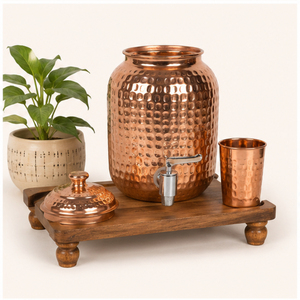 Distributeur d'eau en cuivre martelé pur avec robinet anti-fuite, avantages ayurvédiques pour la santé, réservoir de stockage d'eau, Matka en cuivre artisanal - Product Image 4