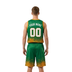Ensemble de maillot et short de basketball pour hommes, motif dégradé effet éclaboussures de peinture, sans manches, personnalisable avec nom et numéro de l'équipe, graphiques 100% personnalisés - Product Image 2