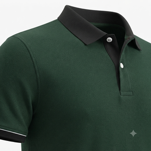 Camiseta de Golf Personalizada para Hombre, Verde, Manga Corta, Poliéster, Antiarrugas, Estilo Casual Elegante, Cuello y Puños Negros, Ropa Deportiva, Estilo Business - Product Image 5