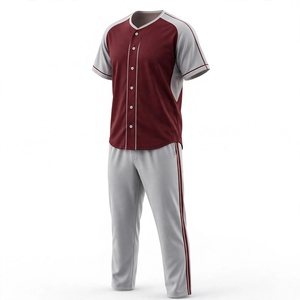 Ensemble uniforme de baseball pour homme, gris bordeaux avec bordure blanche, respirant, 100 % polyester, imprimé numérique, maillot et pantalon de sport pour adulte - Product Image 4