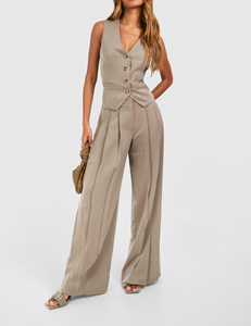 Pantalones Elegantes de Pierna Ancha para Mujer, Cintura Alta, Plisados, Largos, Holgados, de Color Sólido, con Botones Delanteros, Transpirables y de Secado Rápido - Product Image 4