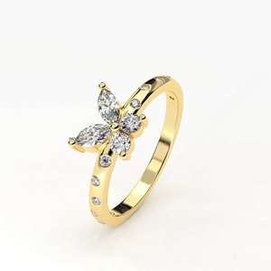 Anillo de Diamante Cultivado en Laboratorio con Corte Marquesa, Diseño de Mariposa, Chapado en Rodio, Oro 10K/14K/18K, Plata 925/935, Joyería Fina para Compromiso y Boda - Product Image 3