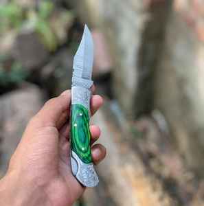 Navajas de Bolsillo Personalizadas con Grabado Profesional, Hoja Plegable de Acero de Damasco, Mini Navaja Táctica para Caza, Camping, Supervivencia al Aire Libre, Regalo - Product Image 1