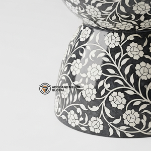 Handmade Black and White Bone Inlay End Table – Designer Accent Furniture - Product Image 5