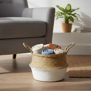 Foldable <b>Belly</b> Seagrass <b>Baskets</b> Cheap Wholesale Home Storage Vietnam Natural Woven Home and Gardens Products - Product Image 6