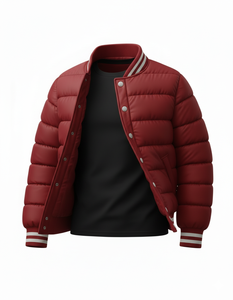 Chaqueta acolchada estilo universitario roja para hombre, abrigo bomber con botones a presión, cuello acanalado, ropa de calle, chaqueta de invierno - Product Image 2