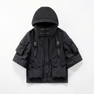 เสื้อแจ็คเก็ตมีฮู้ดสีดำแบบยุทธวิธี |   เสื้อแจ็คเก็ตเทคหลายกระเป๋าพร้อมสายรัดแบบหัวเข็มขัด |   เสื้อแจ็คเก็ตสตรีทแวร์ตัวใหญ่ |   ผู้ผลิต OEM ตามสั่ง - Product Image 1