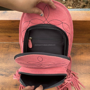 Venta caliente Western Hand Tooled & Boot Stitch Pink Suede Leather Chest Bag con mochila Floral Crossbody Sling Bag para mujer - Product Image 6