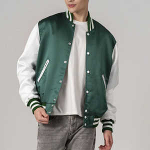 Classic Baseball <b>Jacket</b>, Varsity Letterman Style, Wool Blend, Leather Sleeves, Embroidered Patch <b>Casual</b> College <b>Jacket</b> For <b>Men's</b> - Product Image 2