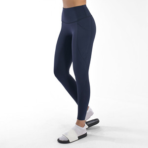 High Waist Seamless Full Length <b>Leggings</b> Solid Color Spandex Nylon Women Yoga Pants Elastic Waist Pockets Contrast <b>Stitch</b> - Product Image 2