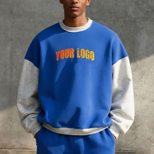 Customized <b>Men's</b> <b>Blue</b> Crew Neck Pullover Sweatshirt Regular Fit Knitted Cotton Casual Autumn Wear Front Logo Print - Product Image 4