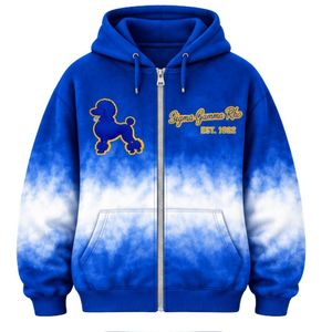 ชุดวอร์มผู้หญิงแบบ Tie Dye สีน้ำเงิน ดำ ขาว ลายตัวอักษรกรีก ยี่ห้อ Sigma Gamma Rho รุ่นสั่งทำพิเศษ ชุดฮู้ดดี้และกางเกงจ็อกเกอร์ สำหรับชมรมนักศึกษา ใส่ลำลองหรือเล่นกีฬาได้ - Product Image 5