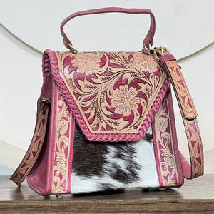 Super September Genuine Leather Cowhide Handbag Western Style Floral Tooled Leather <b>Crossbody</b> Shoulder Women's Messenger <b>Bags</b> - Product Image 4