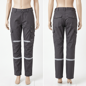 Womens Safety <b>Work</b> <b>Pants</b> 245 GSM Heavy Duty Poly Cotton Fabric Red Cargo Utility <b>Pants</b> Reflective Panels OEM Custom Logo - Product Image 6