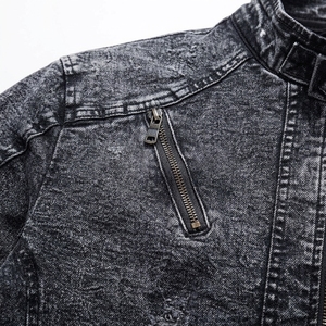 Blouson moto en jean noir délavé style vintage Nexfit pour l'automne, effet usé, fermeture boutonnée, vente en gros - Product Image 5