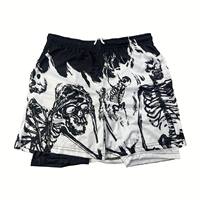 Shorts de bain pour hommes à motif crâne, imprimé par sublimation, séchage rapide, décontractés, avec cordon de serrage à la taille, longueur mi-cuisse, 100 % polyester