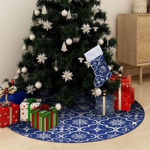 Jupe d'arbre de Noël en tissu bleu de luxe de 5 pieds Décorations de Noël élégantes avec design de chaussette - Product Image 1