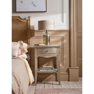 Table de chevet moderne en bois de manguier massif avec 2 tiroirs et étagère, table de nuit classique pour chambre à coucher et salon - Product Image 1