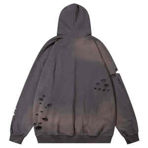 Sweat à capuche oversize pour homme, style streetwear, vintage, délavé, effet usé, déchiré, en coton 100% épais, délavé à l'acide, personnalisable, vierge - Product Image 2