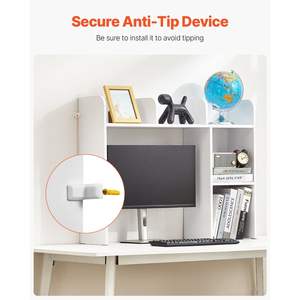 2-Tier White 37.2\" X 9.5\" X 28.9\" Desktop <b>Storage</b> Organizer Anti-Slip Wood Display Shelf Bookshelf Hutch for <b>Office</b> Dorm - Product Image 6