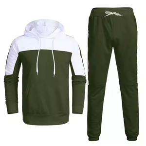 Ensemble sweat-shirt à capuche et jogging pour homme, couleur unie vert olive, coupe ample décontractée, manches longues, en coton, tenue de sport pour l'automne - Product Image 1