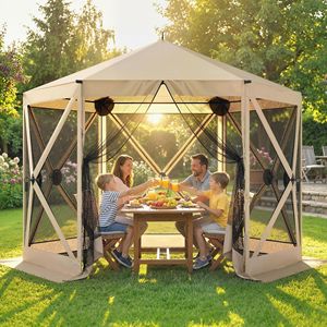 Gazebo Pop-up Beige 3x3,3 m con Zanzariera e Borsa per il Trasporto - Tenda Istantanea Portatile per Campeggio - Product Image 2